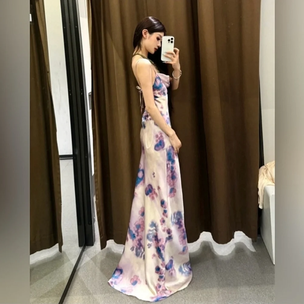 ZARA NEW LONG SATIN DRESS WITH OPEN BACK Size S